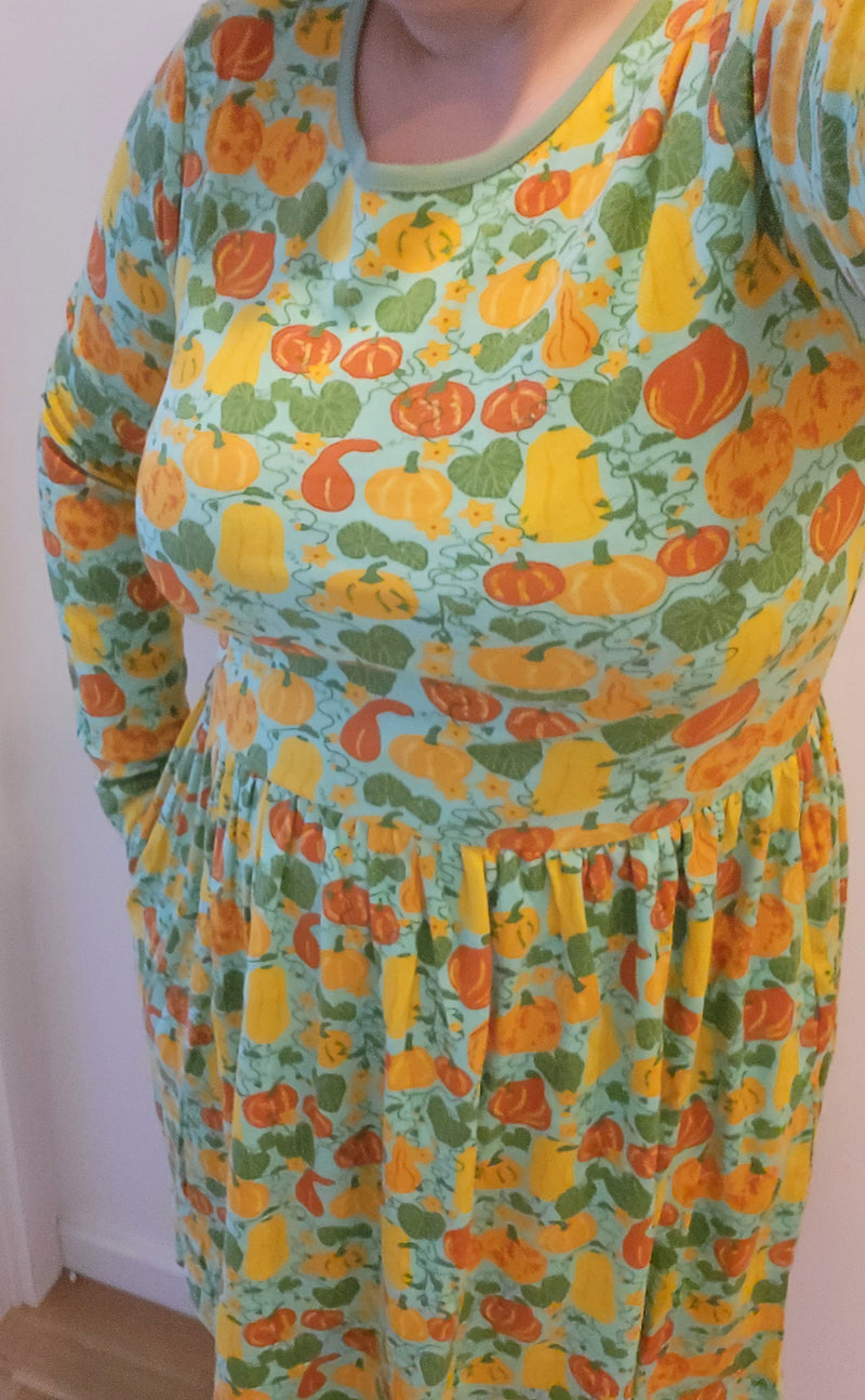 Adult Long Sleeve Dress with Gather skirt - Cucurbits - Cabbage