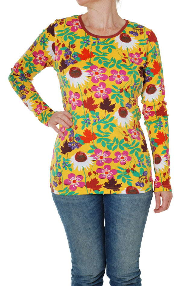 Adult Long Sleeve Top - Autumn Flowers - Yellow