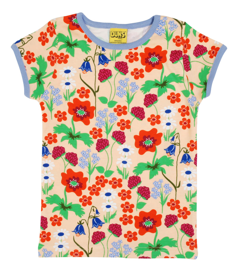 Short Sleeve Top - Summer Flowers - Bleached Apricot