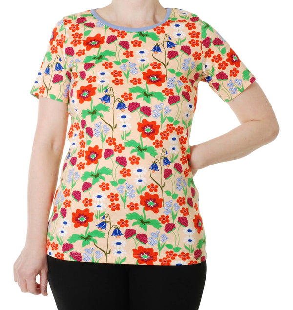 Adult Short Sleeve Top - Summer Flowers - Bleached Apricot