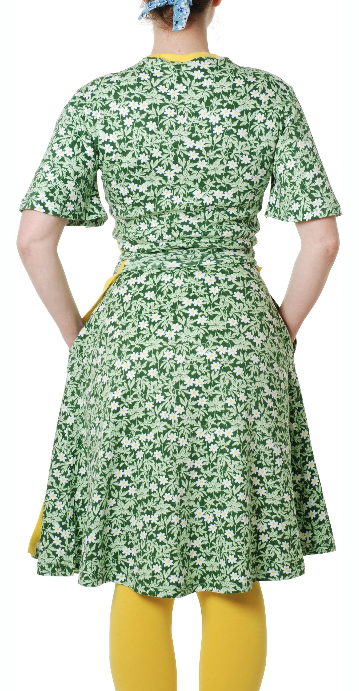 Adult New Wrap Dress with Flutter Sleeve - Wood Anemone - Green